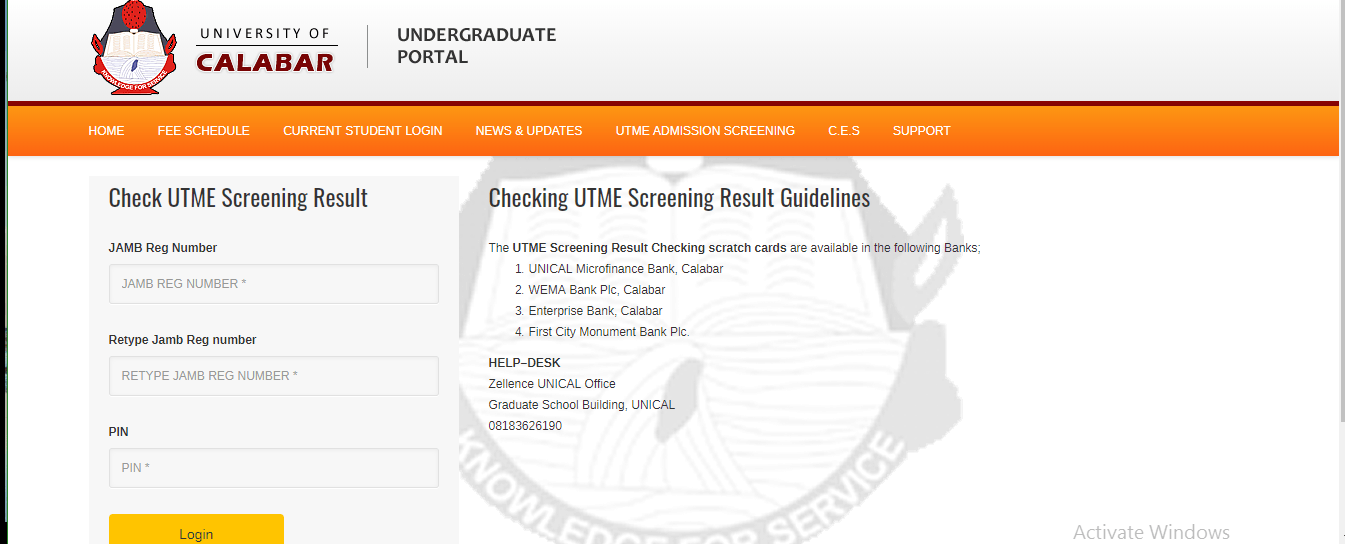 Unical Post utme Result