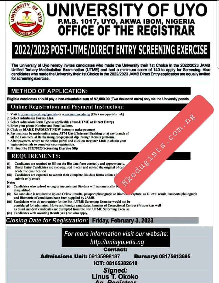 Uniuyo Post Utme 2022/2023