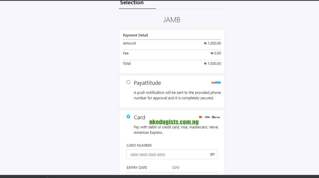 Jamb Payment Selection