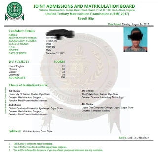 Picture of Original Jamb result