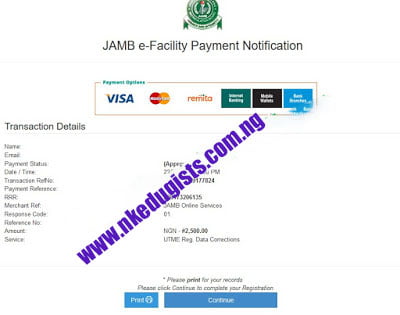 JAMB e-Facility Page