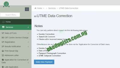 Utme data correction