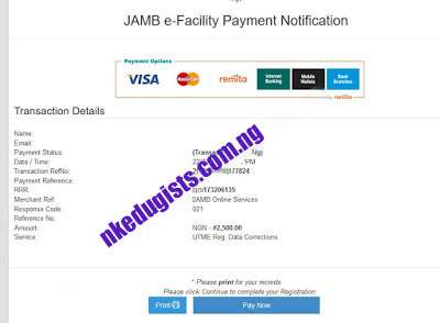 JAMB Change of Course-Institution Correction Payment Notification