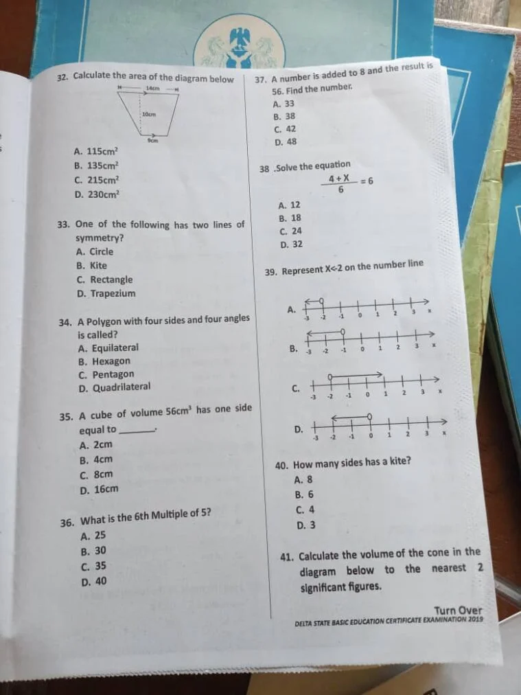 2023/2024 Junior Waec Mathematics Objective Questions (Review) Jamb Mathematics Past Questions and Answers