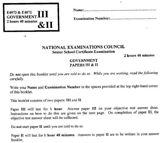 2023 Neco Government Questions