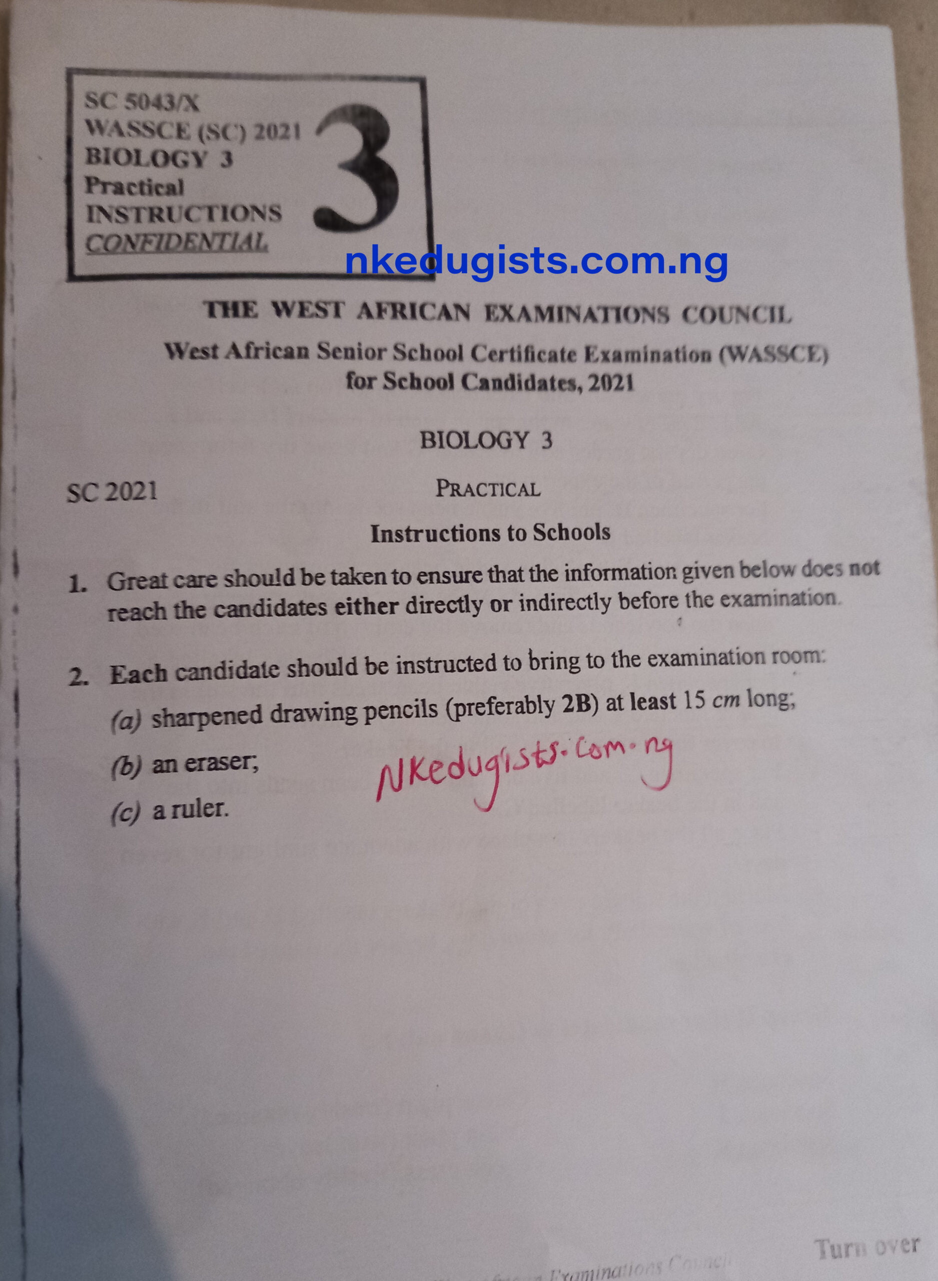 Waec Biology Practical specimen 2021