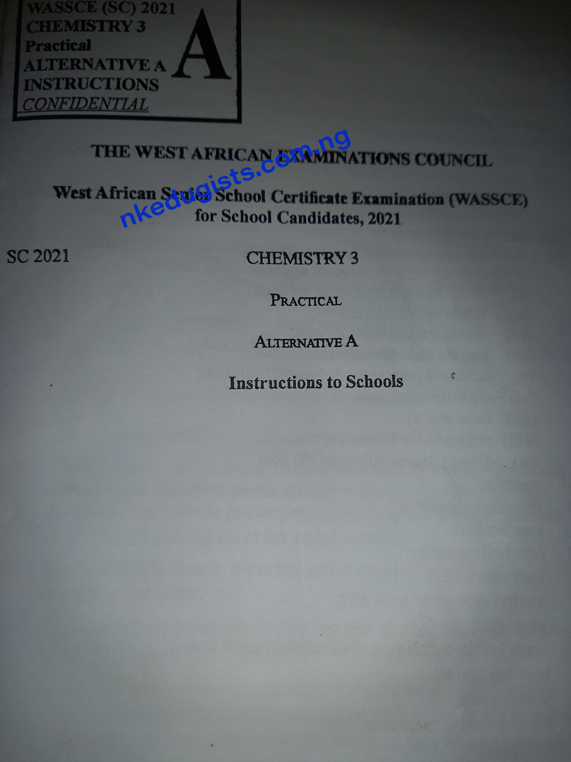 2021 Waec Chemistry Practical Specimen 2021