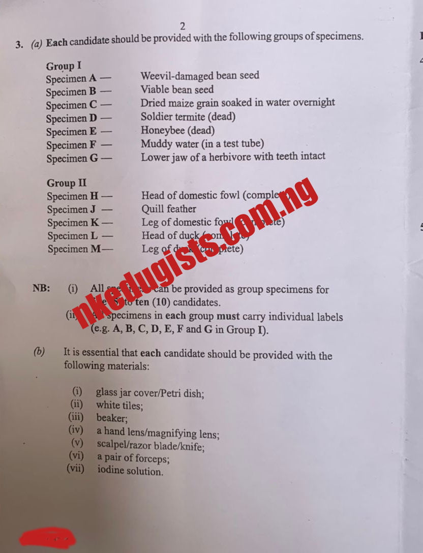 2022 Waec Biology specimen for all candidate 2022