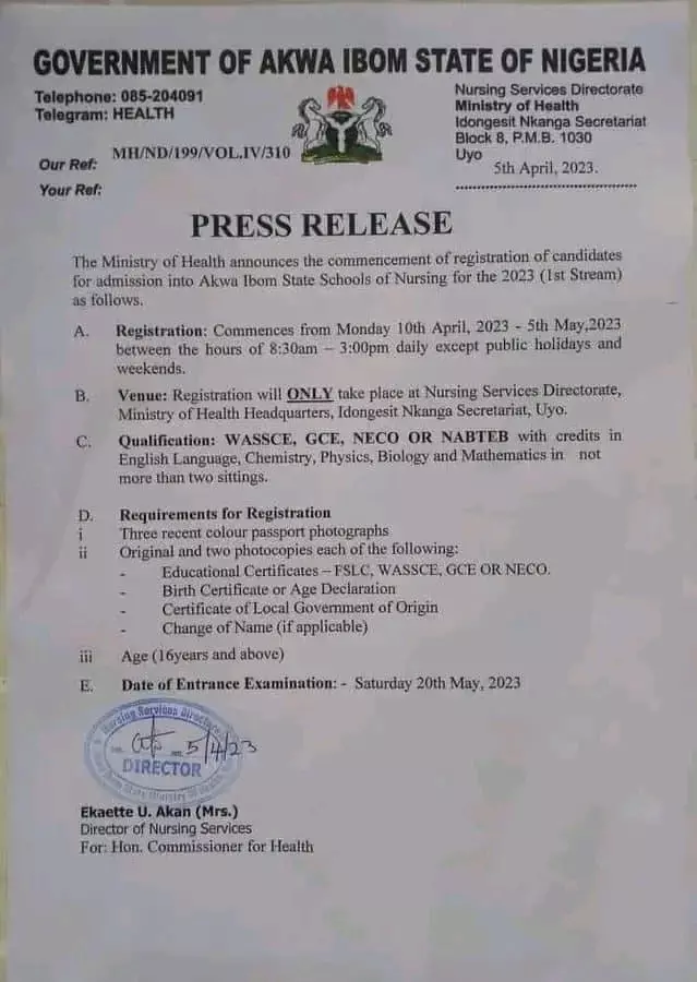 Akwa Ibom School of Nursing Entrance Exam Akwa Ibom School of Nursing Entrance Exam
