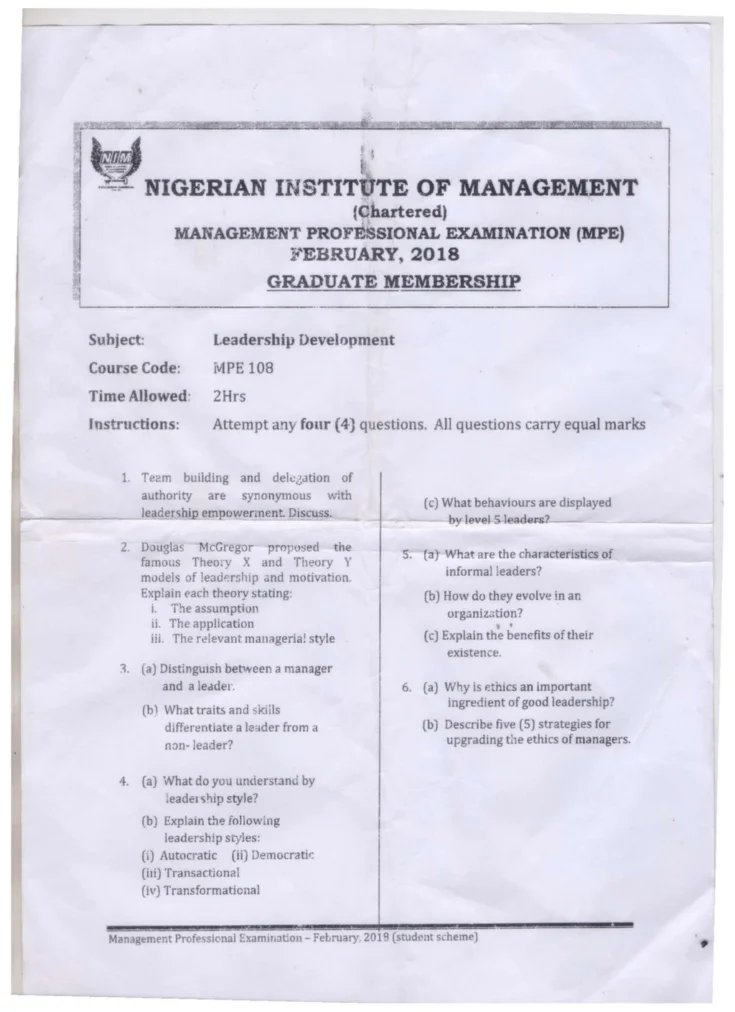 Up-To-Date NIM Exam Past Questions and Answers PDF 2023/2024 NIM Exam Past Questions and Answers