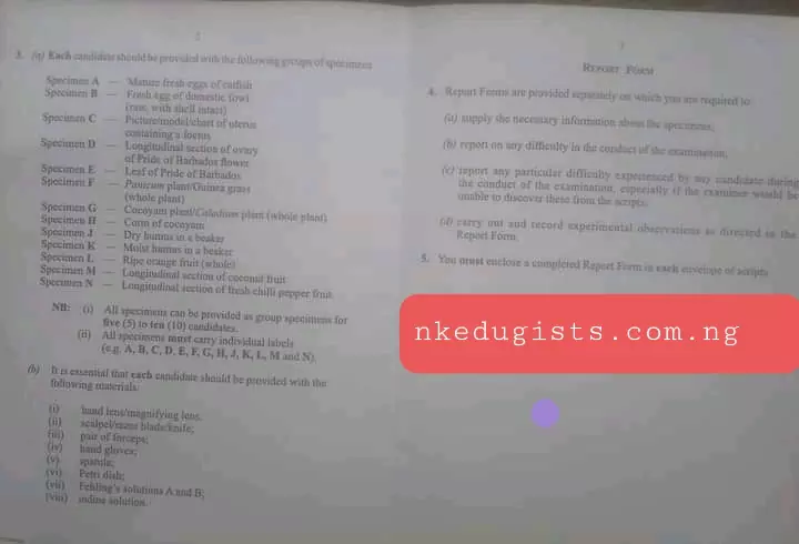 2023 WAEC Biology Practical Specimen 2023 WAEC Biology Practical Specimen