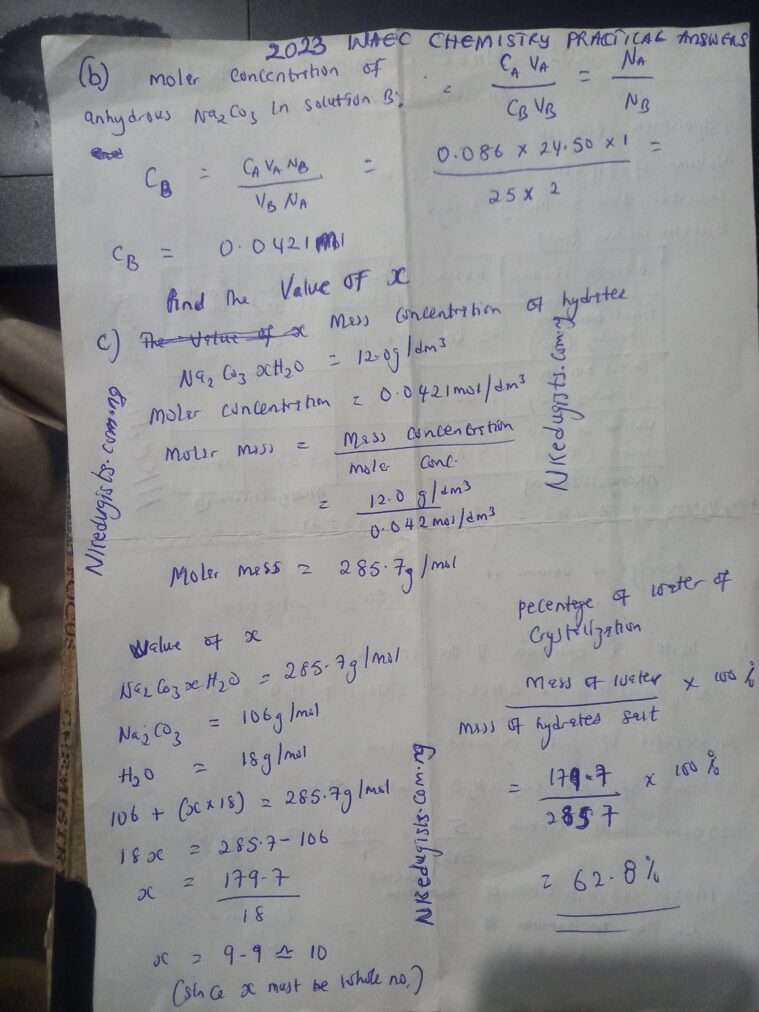 WAEC GCE CHEMISTRY OBJ AND THEORY ANSWERS