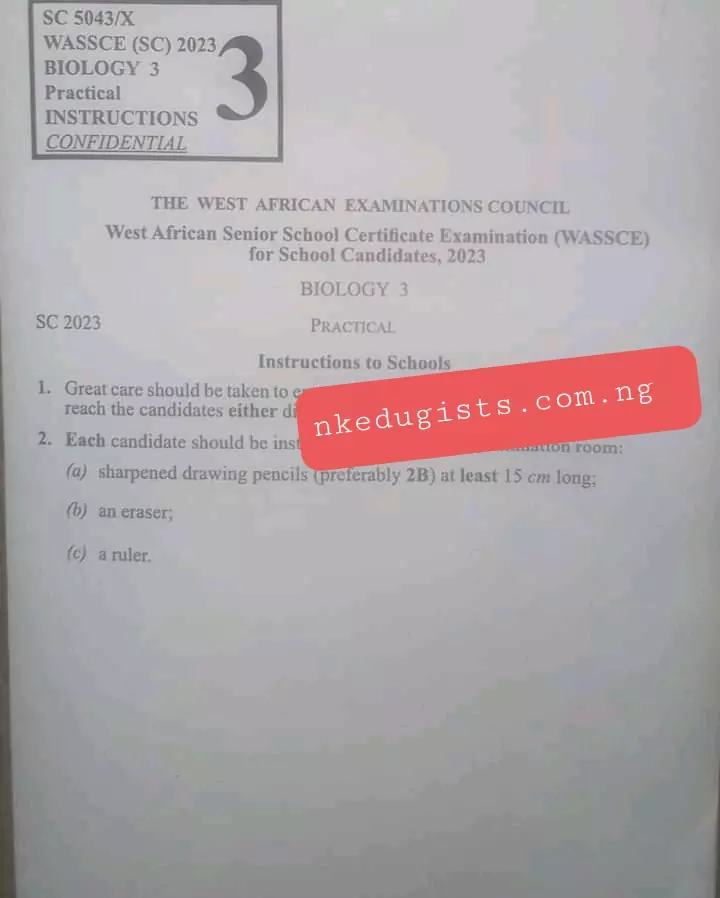 MAY/JUNE 2023 WAEC Biology Specimen For all Candidates WAEC Biology Practical Specimen 2023