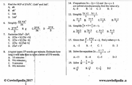 Cowbell mathematics past questions and answers