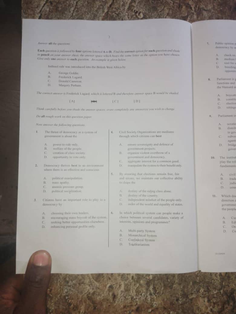 Free WAEC GCE Government Questions and Answers